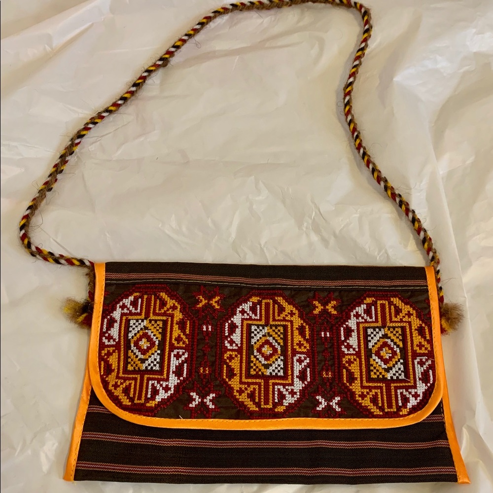 Elegant embroidered orange/red/brown bag
